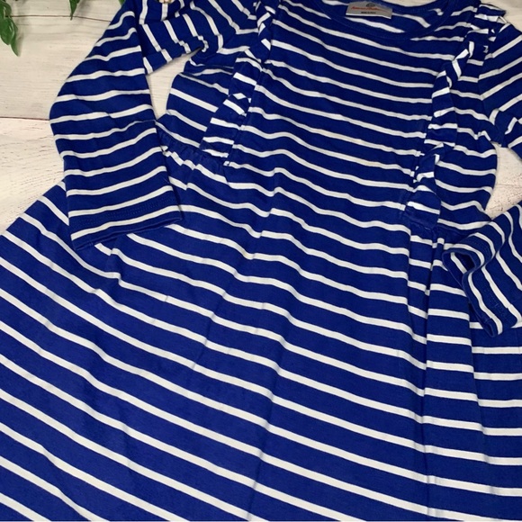 HANNA ANDERSSON Blue and white striped ruffled dress 4T 5T - Picture 2 of 11